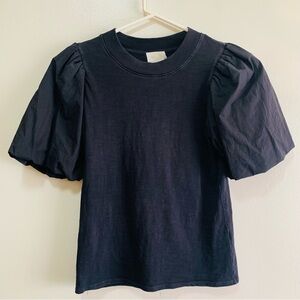 Nation LTD Black Ribbed Puff Sleeve Cotton Top size small